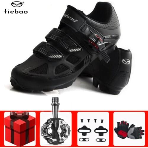 Tiebao MTB Cycling Shoes Men add SPD pedal set Waterproof Mountain Bike Shoes Racing Bike Self-Locking Athletic Bicycle Shoes