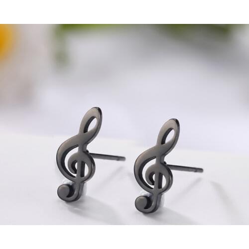 My Shape Note Music 316L Stainless Steel Stud Earring Small Earrings Cute Women Silvery Golden Black Jewelry New Year Gift