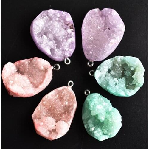Natural Druzy Agates Pendants Charms Irregular Shape Stone Pendants DIY for Necklace or Jewelry Making 6pcs/lot wholesale