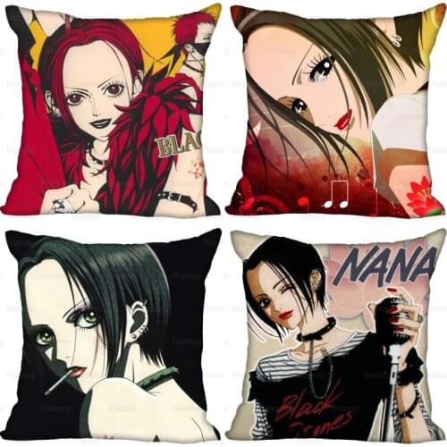 Anime Girl Nana Pillow Cover Bedroom Home Office Decorative Pillowcase Square Zipper Pillow Cases Satin Fabric Eco-Friendly 0409