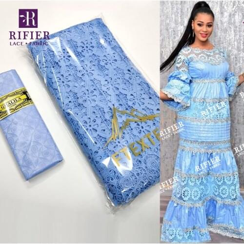 Sky Blue Swiss Voile Lace Fabric With Guipure 2021 Wholesale Price Bazin Riche Fabric For Women Evening Gowns Lace Fabrics