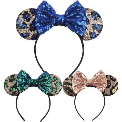 2020 New Fashion Mouse Headband Leopard Sequin Mouse Ears Hairband For Women Girls Glitter Ear Hair Accessories