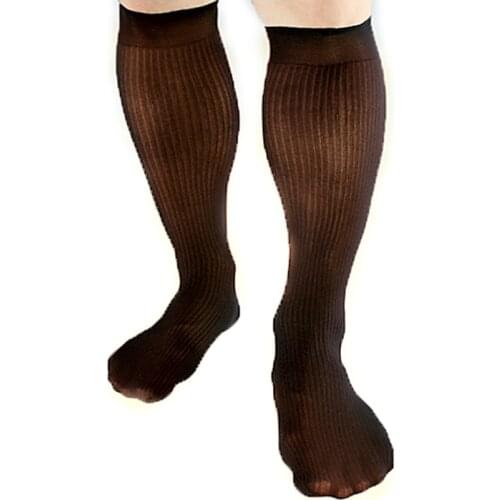 New List Men Silk Stripe Sexy Socks Formal Suit Dress Sheer Stockings Gentleman Hose For Business