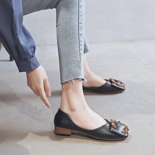 Shoes Square Button Single Shoes Womens Fashion Versatile Shallow Soft Soles Comfortable Pregnant Womens Flat Shoes
