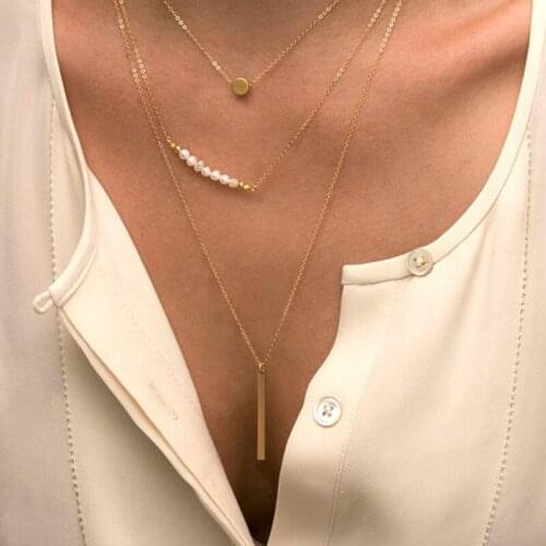 Imitation Pearls Pendant Necklace Simple Rod Metal Round Necklaces for Women 2020 Fashion Jewelry Layered Necklace Female