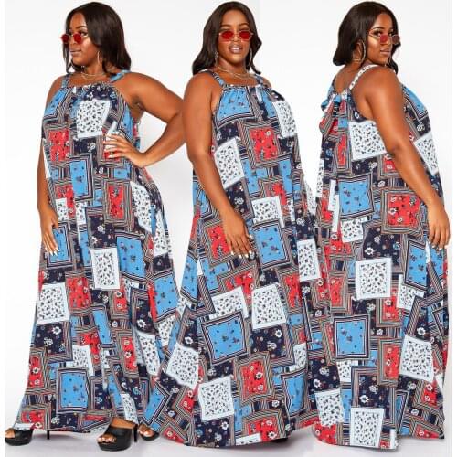 4XL 5XL Plus Size Dress Women Summer Sleeveless Geometric Print Ruffles Casual Dresses Loose Oversized Maxi Long Beach Outfits