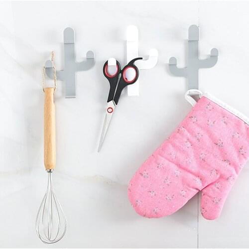 Self-adhesive Wall Hooks Cactus Shape Stainless Steel Hanger Key Hook Home Decor Heavy Duty Coat Hook for Bathroom Living Room