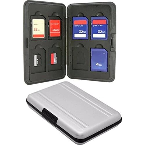 Silver Micro SD Card Holder SDXC Storage Holder Memory Card Case Protector Aluminum case 16 solts for SD/ SDHC/ SDXC/ Micro SD