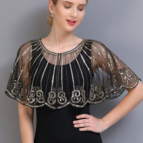 Women 1920s Shawl Evening Wedding Cape Sequin Beaded Art Deco Stripped Paisley Flapper Bolero Gatsby Themed Party Shrug