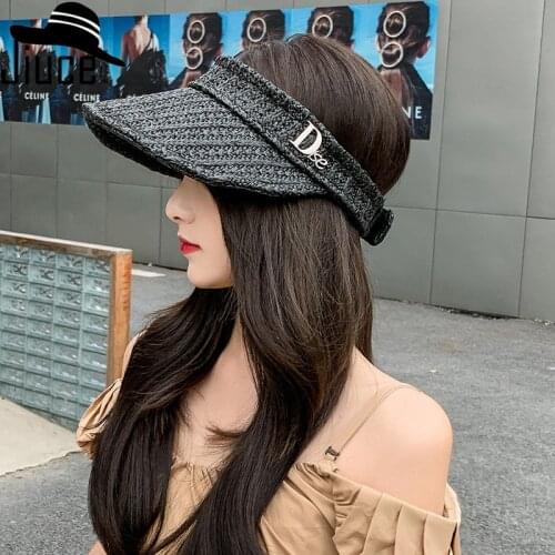 Women Hats Girls Raffia Straw Cap Visor Ladies Summer Sunproof Protection Empty Top Sun Hats