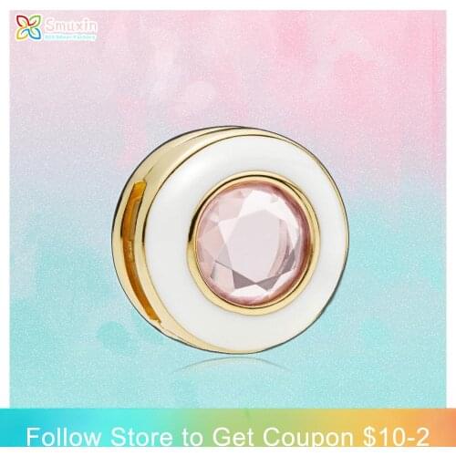 Smuxin 925 Sterling Silver Bead White Circle Clip Charm fit Original Pandora Bracelets for Women Jewelry Making Girl Gift