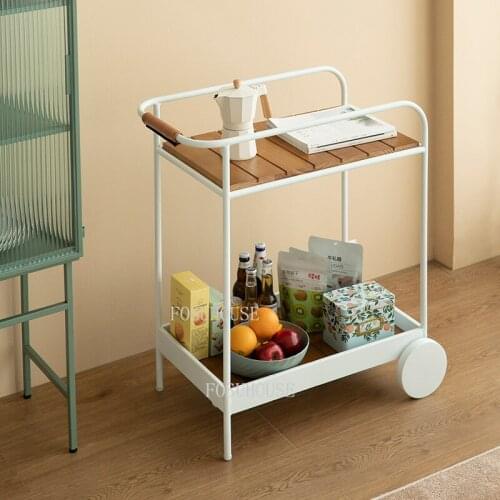 Modern Simple Living Room Cafe Storage Shelf with Wheels Nordic Home Furniture Kitchen Storage Cart for Restaurant Hotel Trolley