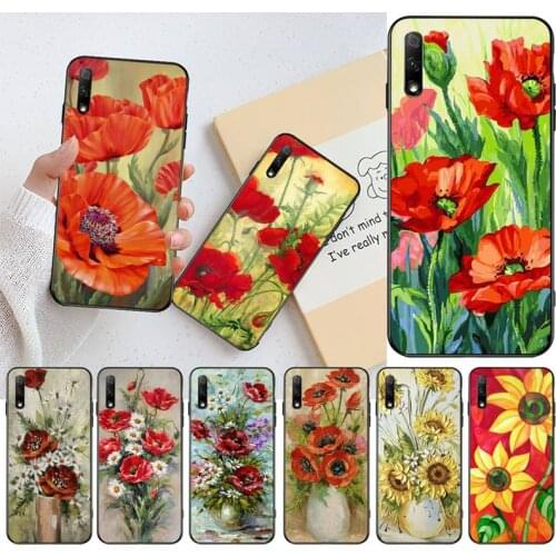 Modern oil painting flower Colorful Cute Soft Silicone Black Phone Case for Huawei Honor 30 20 10 9 8 8x 8c v30 Lite view pro
