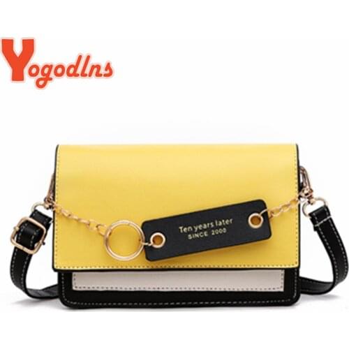 Yogodlns Contrast Color Flap bag for Women Metal Ring Chain Sling Purse Crossbody Shoulder Bags Pack Small Chic purse