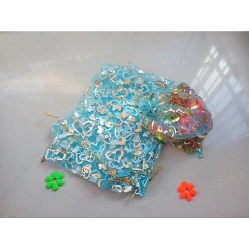 Lake blue heart organza bags 17x23cm 5000pcs jewelry packaging display bags gifts drawstring bag pouch jewelry bag for bracelets