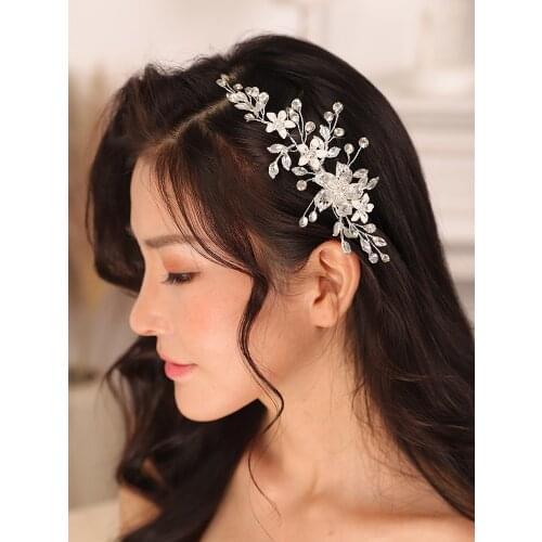 Wedding hair clip Silver Rhinestone Flower Hair pins Bride Ornaments Headpieces Women Hair Jewelry Bridal Hair Accessories