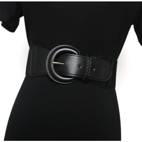 Waist sealing Women Decoration Fashion All around Coat Skirt Sweater Elastic Waistband Closure Waist Wide Belt Round pin buckle