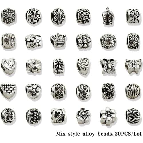 VIOVIA Mix 30 pieces per lot Cute Crystal Charm Beads Fit Original Pan Bracelet Pendant Women Diy Jewelry