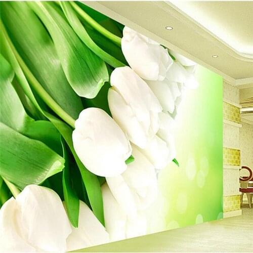 YOUMAN Custom Murals 3d Stereoscopic Wallpaper Flower Wall Decor White Tulips Flower Wallpaper for Home Full Hd Wallpapers Decor