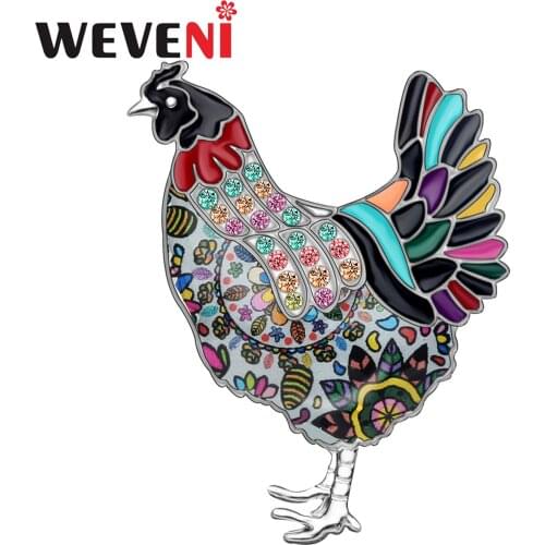 WEVENI Enamel Alloy Colorful Hen Chicken Brooches Clothes Scarf Pin Fashion Funny Jewelry For Women Girls Gift Charms Decoration