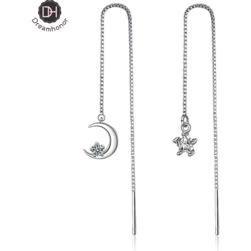 Dreamhonor 2021 Trend Fashion Asymmetry Moon Star Dangle Earrings for Women 925 Sterling Silver Long Drop Earring Jewelry