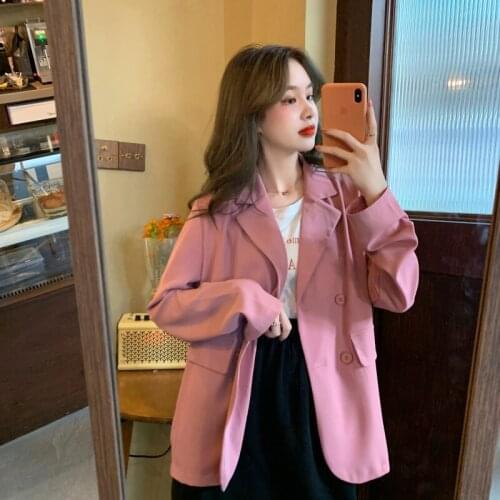 TRAF 2021 Solid Elegant Pink Black White Blazer Jacket Womens Korean Loose Office Ladies Casual Female Oversize Tangada Suits
