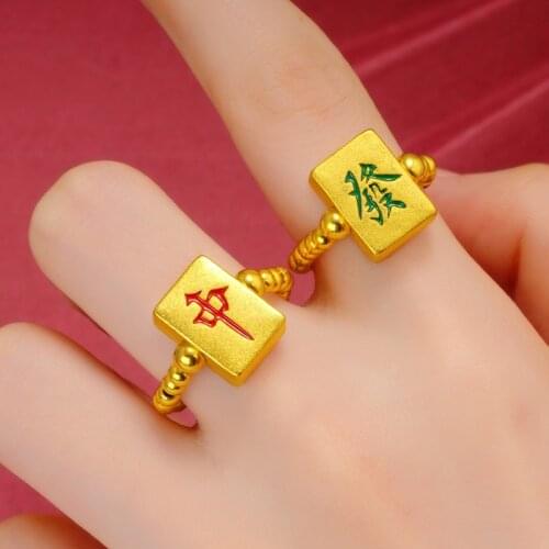 Funny Creative Mahjong shape Elasticity Rings for Women Unusual engagement Ring 24K gold color Knuckle female wedding Jewelry