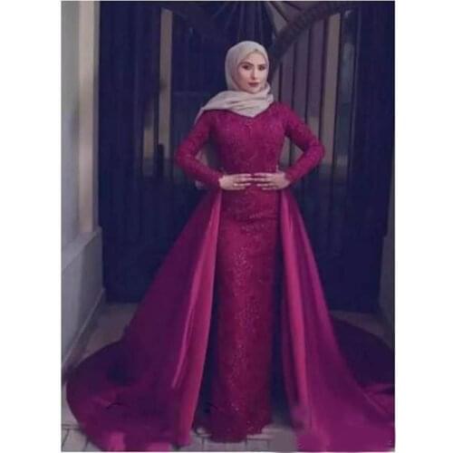Muslim Evening Pageant formal dress women elegant 2018 Saudi Arabic High Neck robe de soiree Prom gown Mother Bride Dresses