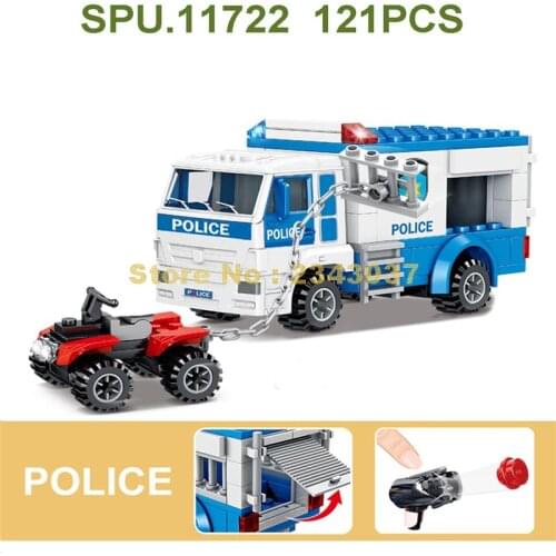 061 121pcs Urban Police Prison Van Car 3 Dolls Building Blocks Toy