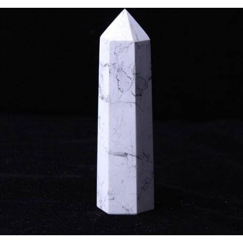 1pcs 9-10cm Natural White Turquoise Stone Crystal Point Wand Obelisk Polished Healing Howlite Point Wand Decoration