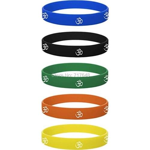 100pcs Tibetan Hindu Yoga OM Symbol wristband silicone bracelets free shipping by ePacket A