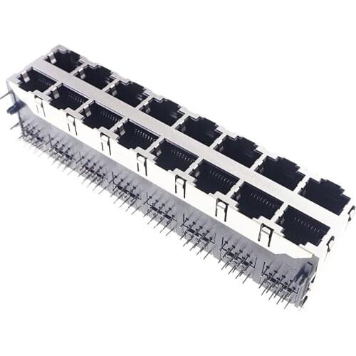 2 pcs RJ45 16 Port Shielded Modular PCB Jack 8P8C Right Angle Through Hole PCB network connector SIDE ENTRY