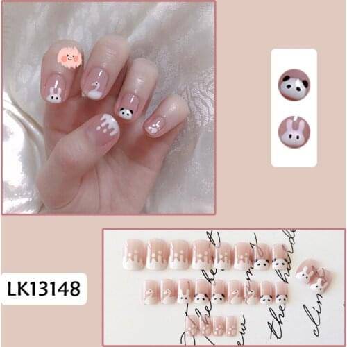 24pcs Cartoon Animal Nail Patch Glue Type Removable Short Paragraph Fashion Manicure Save Time False Nail Patch SEC88