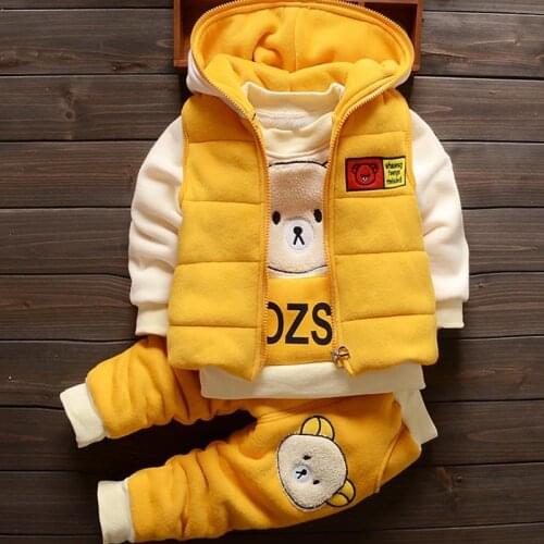 Baby Boys Girls Christmas Autumn Warm Waist Coat + Sweatshirt + Pants 3Pcs Infant Kids Children Sports Suit Toddler Clothes