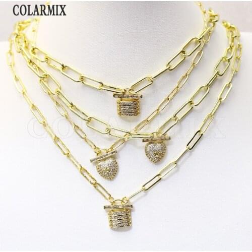 5 pieces Lock pendants necklace heart lock pendants necklace fashion jewelry accessories for women 9681
