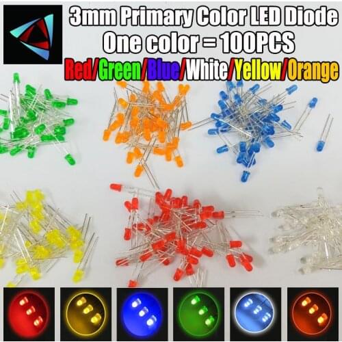 6Colors*20PCS=100PCS / 1Color=100pcs F3 3mm LED Diode Light Assorted Kit Green Blue White Yellow Red Orange COMPONENT DIY kit