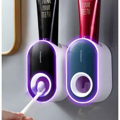 Automatic Toothpaste Dispenser Wall Mount Dust-proof Toothbrush Holder Wall Mount Storage Rack Bathroom Accessories Set Squeezer