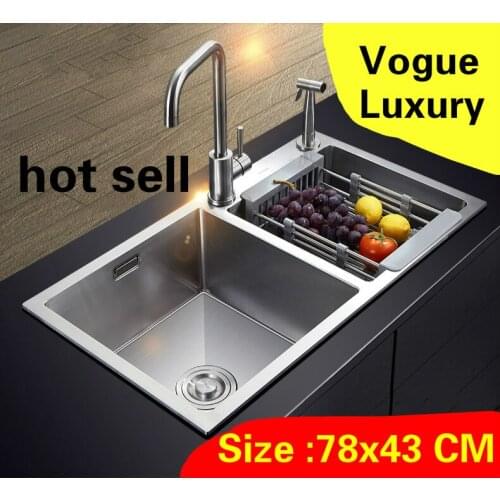 Free shipping Apartment high quality kitchen manual sink double groove food grade 304 stainless steel hot sell 780x430 MM