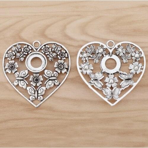 6 Pieces Large Open Filigree Flower Butterfly Heart Charms Pendants for Necklace Jewellery Making Blank 14mm