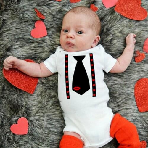 Valentine Kiss Heart Bow Tie Newborn Baby Boy Jumpsuit Funny Infant Boys Gentleman Rompers Toddler Valentines Day Party Outfit