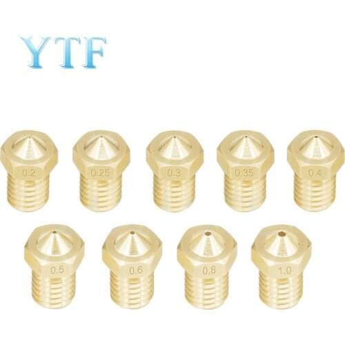 3D Printers Parts V5 V6 Nozzle 0.2 0.3 0.4mm 0.5 0.6 0.8 1.0 Part Copper 1.75mm Filament M6 Threaded Brass E3D