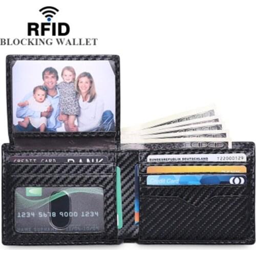 Mens wallet Leather Slim Wallets Men short tri-fold carbon fiber business wallet Credit Card Holders Coin Purses Cards Wallet