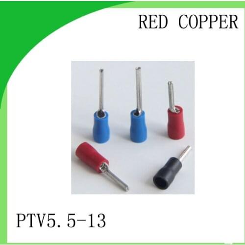 Red copper 1000 PCS PTV5.5-13 Cold Pressed Terminal Connector Suitable for 12AWG - 10AWG Pin Pre-insulating wire terminal