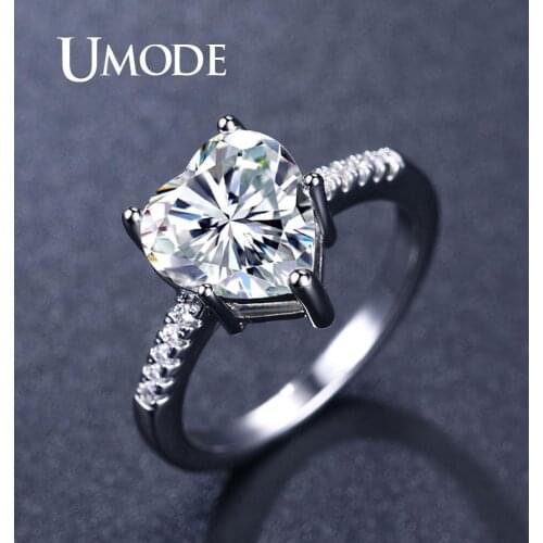 UMODE Clear Heart Rings for Women Girls CZ Zircon Rings Femme Wedding Finger Ring Fashion Luxury Engagement Jewelry Gifts UR0536