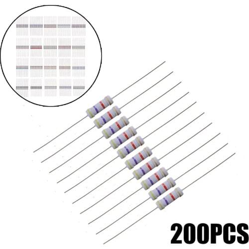 200Pcs Metal Film Resistors 10ohm-1Mohm Aluminum Electrolytic Capacitors Resistor 1W 5% Resistor Resistance Mixed Assortment Kit