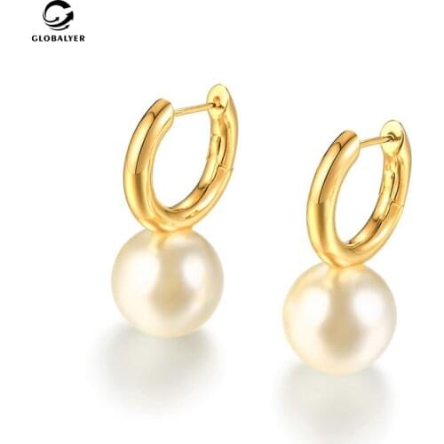 INS style French Fashion Chic ring Imitation pearl earrings Copper plated gold earrings Simple jewelry Free shipping 811