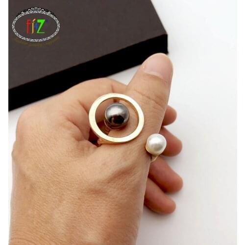 F.J4Z Hot Big Size Finger Ring for Men & Women Fashion Simulated Pearl Circle Geometric Rings Jewelry Size10 Rings Dropship