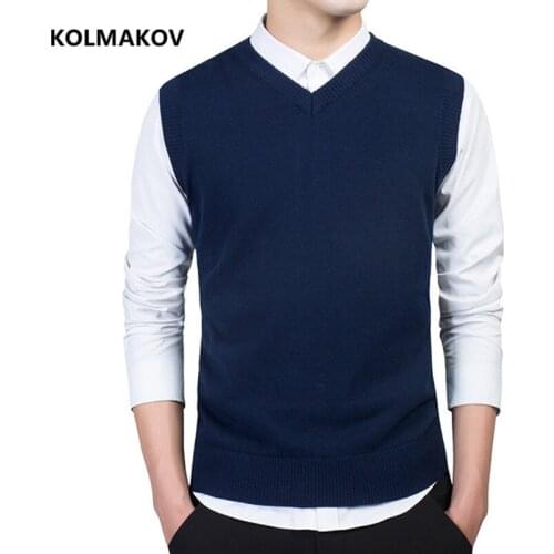 KOLMAKOV Mens Sweaters 2020 Autumn Mens High Quality Wool warm Sweater vest Pure color Men V collar Knitted Pullovers M-XXXL