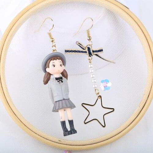 NINEJIZZ Cartoon Irregular Earrings Doll Girls Star Cute Asymmetric Earrings Dangle Drop Earring Fashion Korean Handmade Jewelry