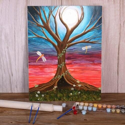 Scenery Tree Landscape Painting By Numbers Set Oil Paints 40*50 Canvas Pictures Handmade Crafts For Handiwork